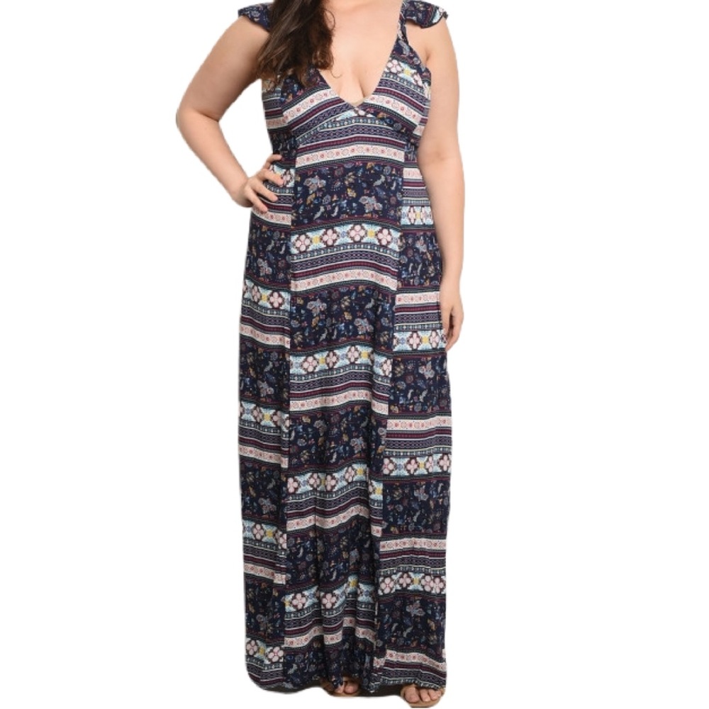 Boho summer floral print maxi dress plus size b-1